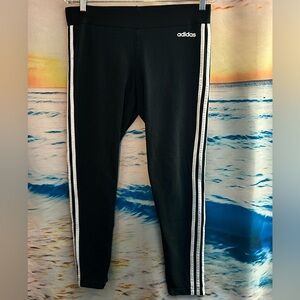 Adidas Three Stripe Women’s Size LG Tight Black Athletic Leggings Tapered Ankle